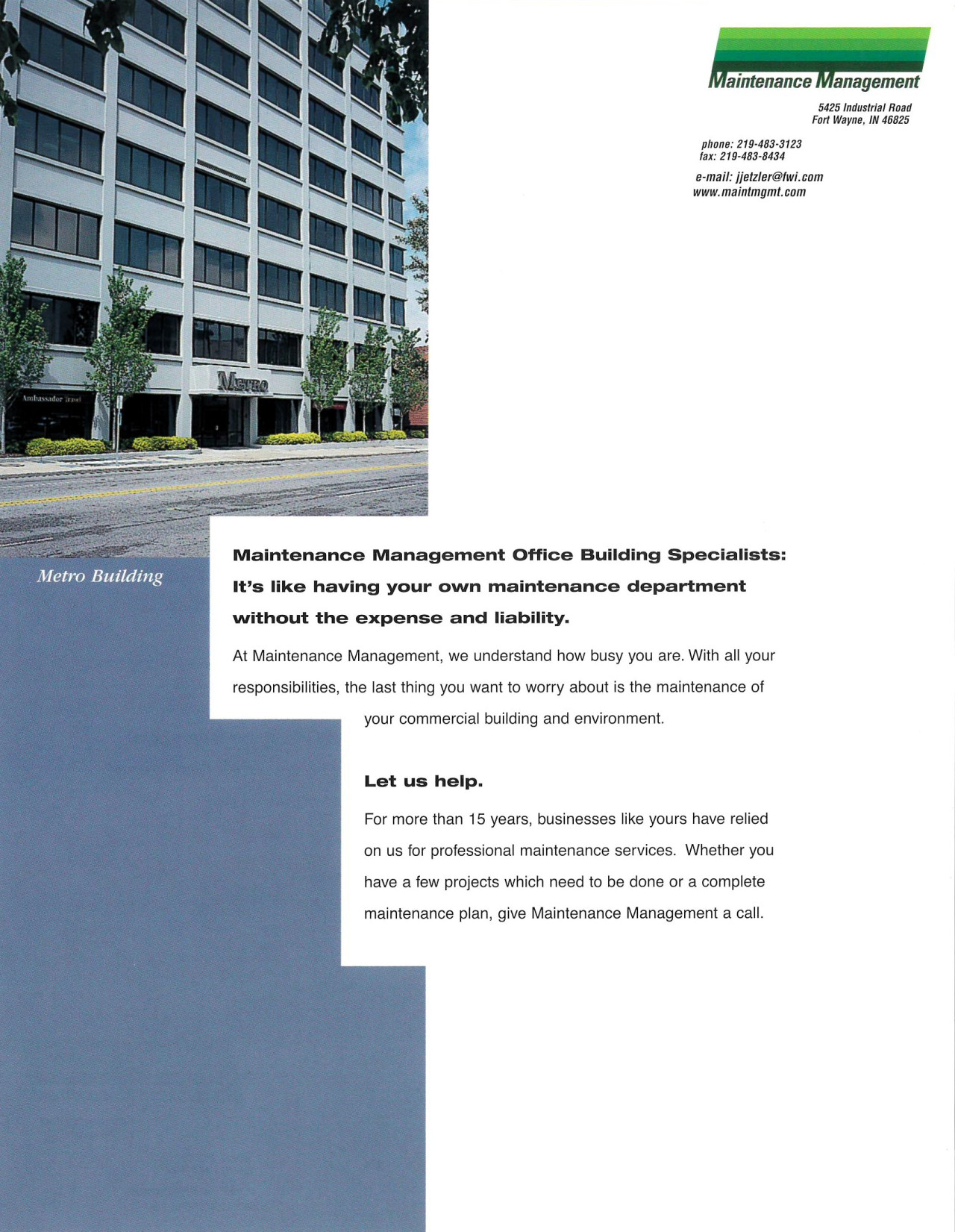 Old Maintenance Management marketing flyer for the 202 Metro building.
